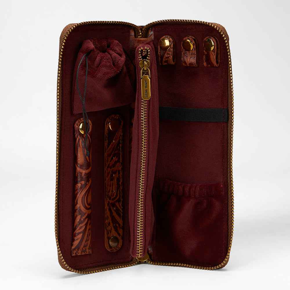 Loyal West RANCH ROAD JEWELERY CASE IN HAND FINISHED EMBOSSED LEATHER - BROWN