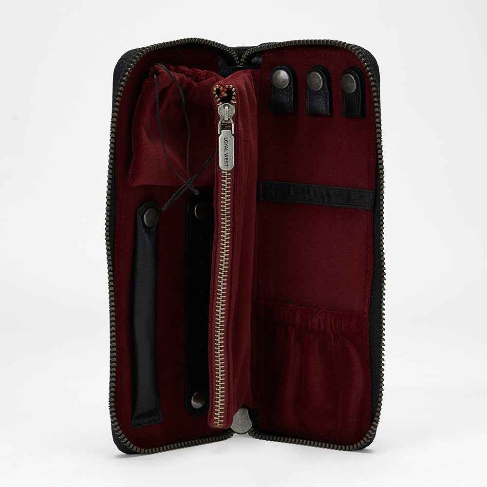 Loyal West RANCH ROAD JEWELERY CASE IN CALF LEATHER - BLACK