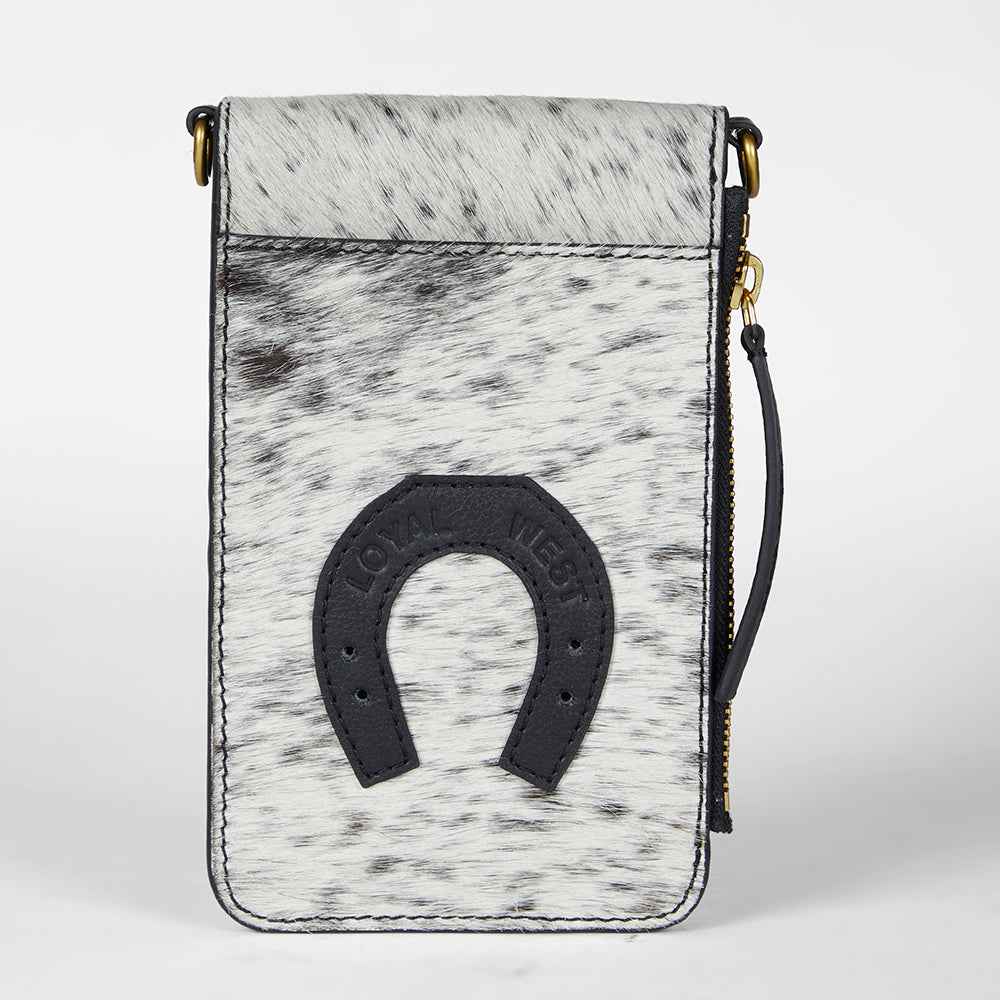 Loyal West SHELL PHONE BAG IN BLACK AND WHITE COWHIDE