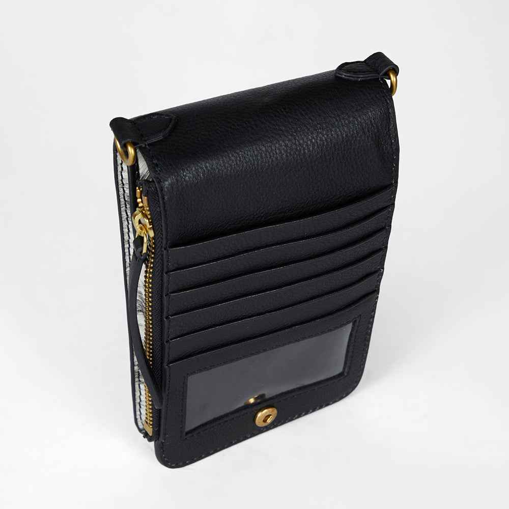 Loyal West SHELL PHONE BAG IN BLACK AND WHITE COWHIDE
