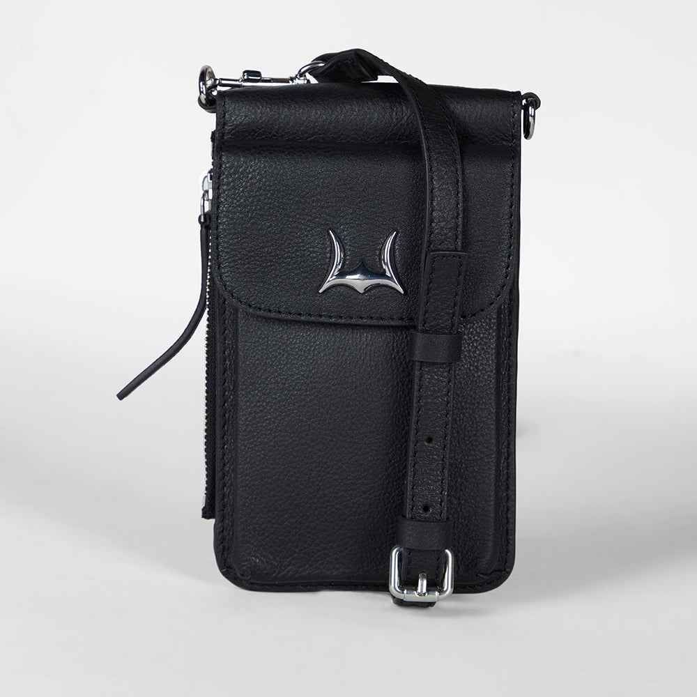 Loyal West SHELL PHONE BAG IN CALF LEATHER -BLACK