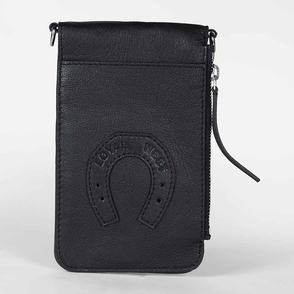 Loyal West SHELL PHONE BAG IN CALF LEATHER -BLACK