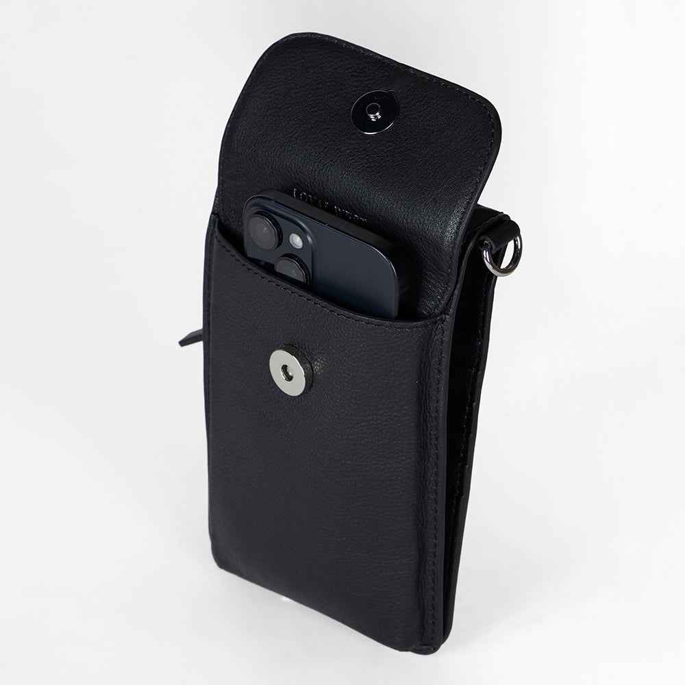 Loyal West SHELL PHONE BAG IN CALF LEATHER -BLACK