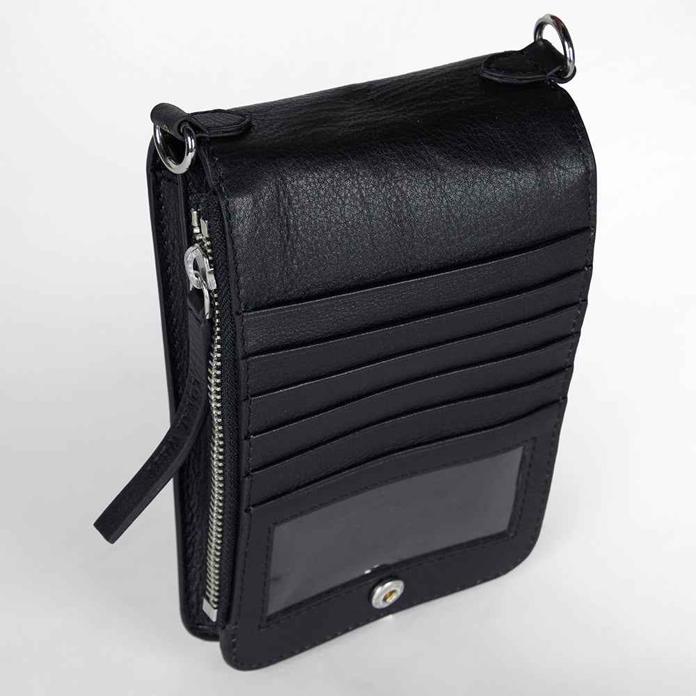 Loyal West SHELL PHONE BAG IN CALF LEATHER -BLACK