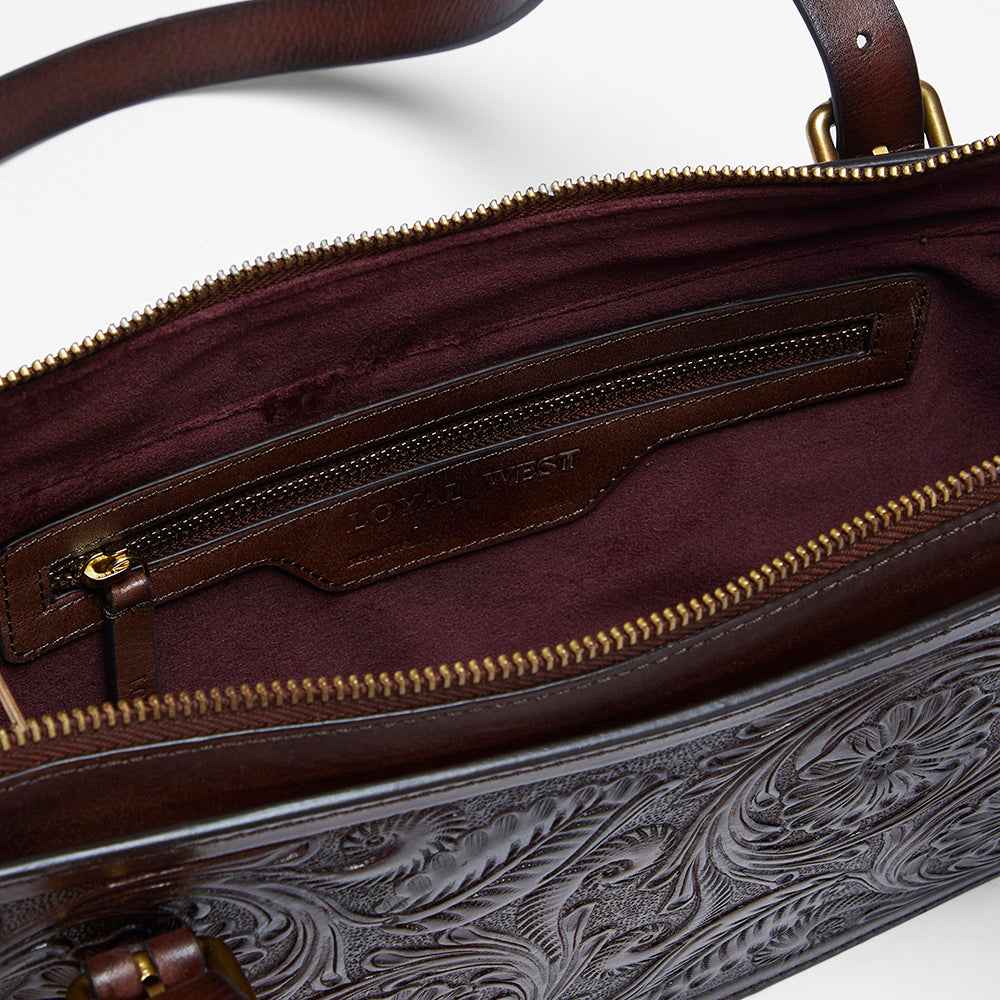 Loyal West MIVVA HANDTOOLED MINI BAG - BRUNETTE LEATHER