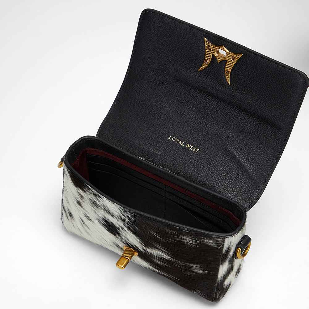 Loyal West SAVI MINI BAG IN BLACK & WHITE COWHIDE