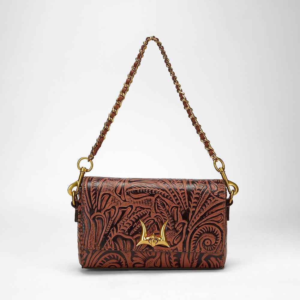 Loyal West SAVI MINI BAG IN  HAND FINISHED EMBOSSED LEATHER - BROWN