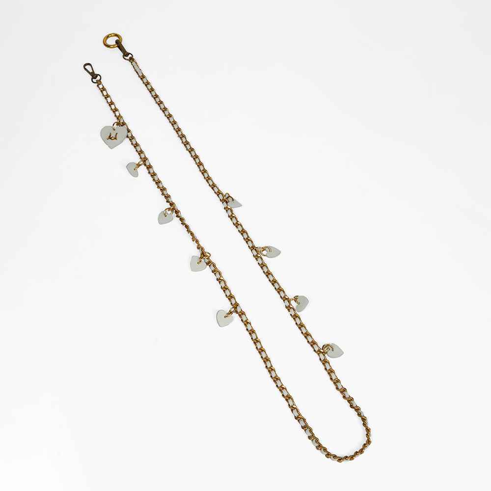 Loyal West HEART CHARM CHAIN IN WHITE CALF LEATHER (2 In 1 Crossbody Chain)