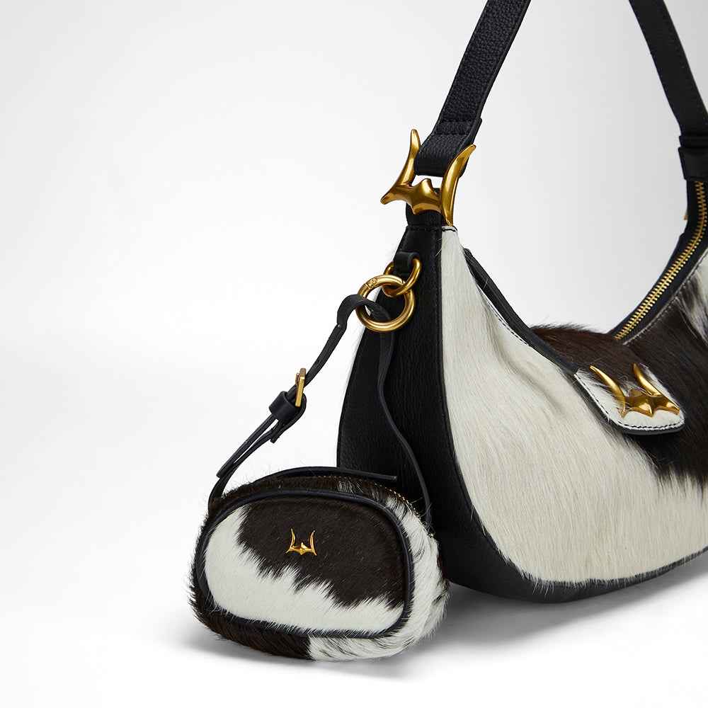 Loyal West SOPHIA MICRO BAG CHARM IN BLACK & WHITE COWHIDE