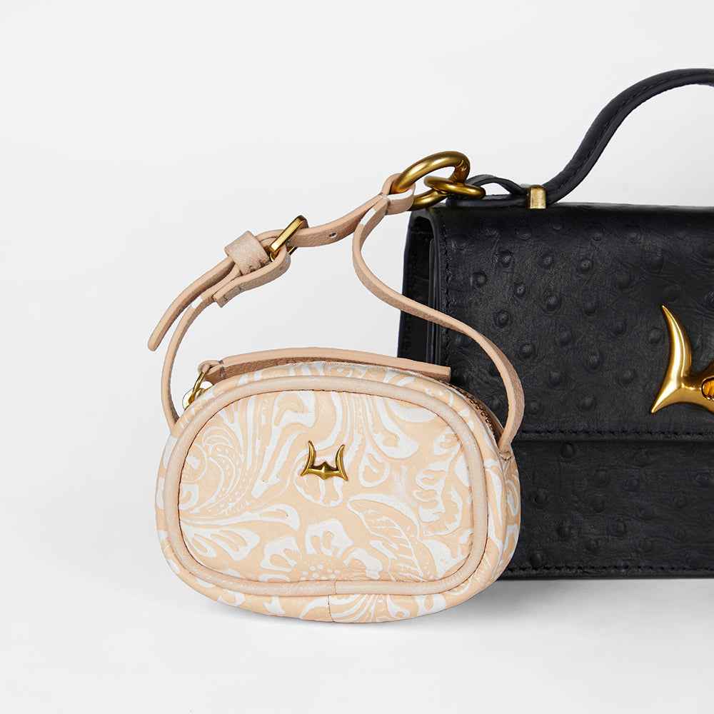 Loyal West SOPHIA MICRO BAG CHARM IN HAND FINISHED EMBOSSED LEATHER - WHITE