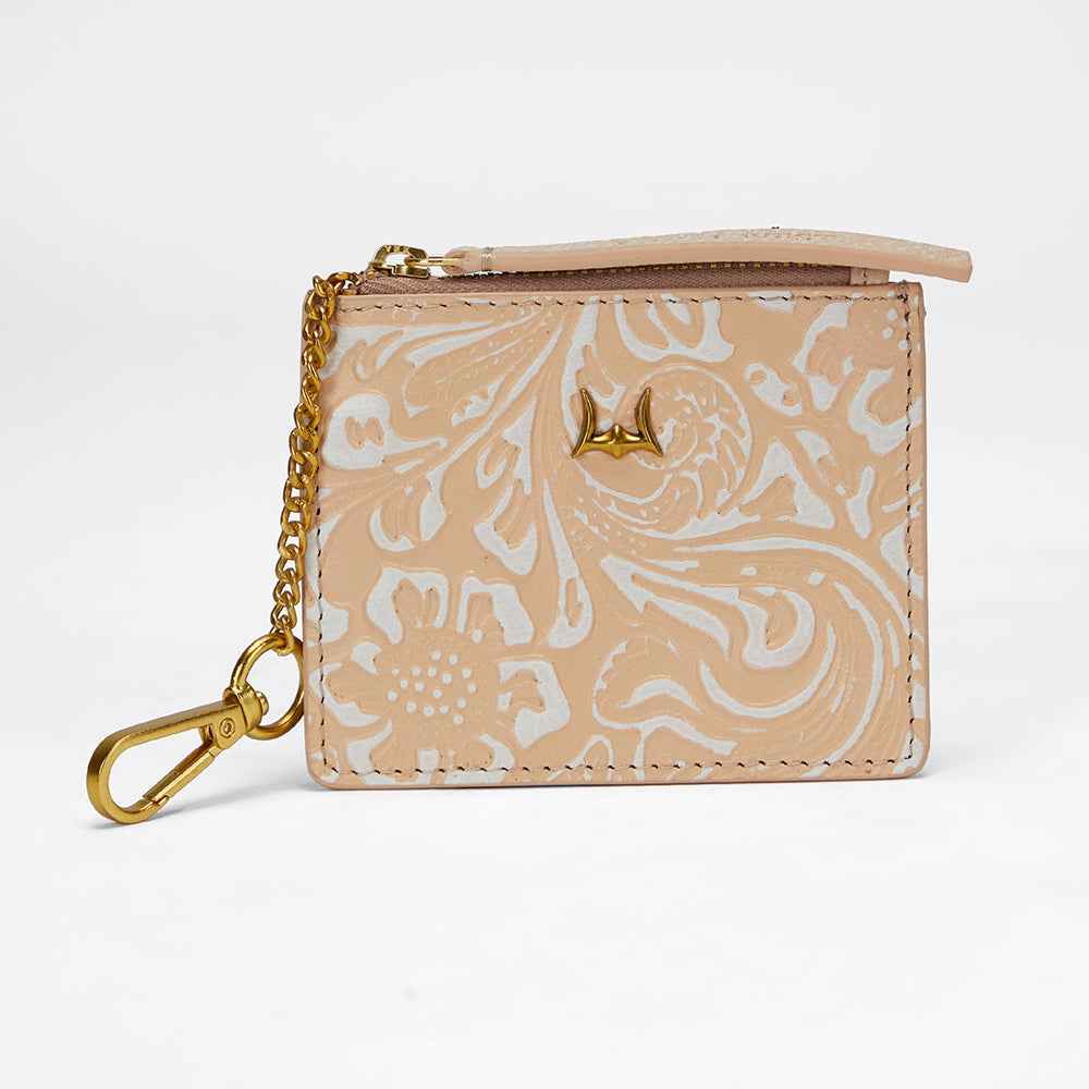 Loyal West SOPHIA CREDIT CARD HOLDER IN HAND FINISHED EMBOSSED LEATHER -  WHITE