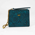 Loyal West SOPHIA CREDIT CARD HOLDER IN HAND FINISHED EMBOSSED LEATHER -  TURQUOISE