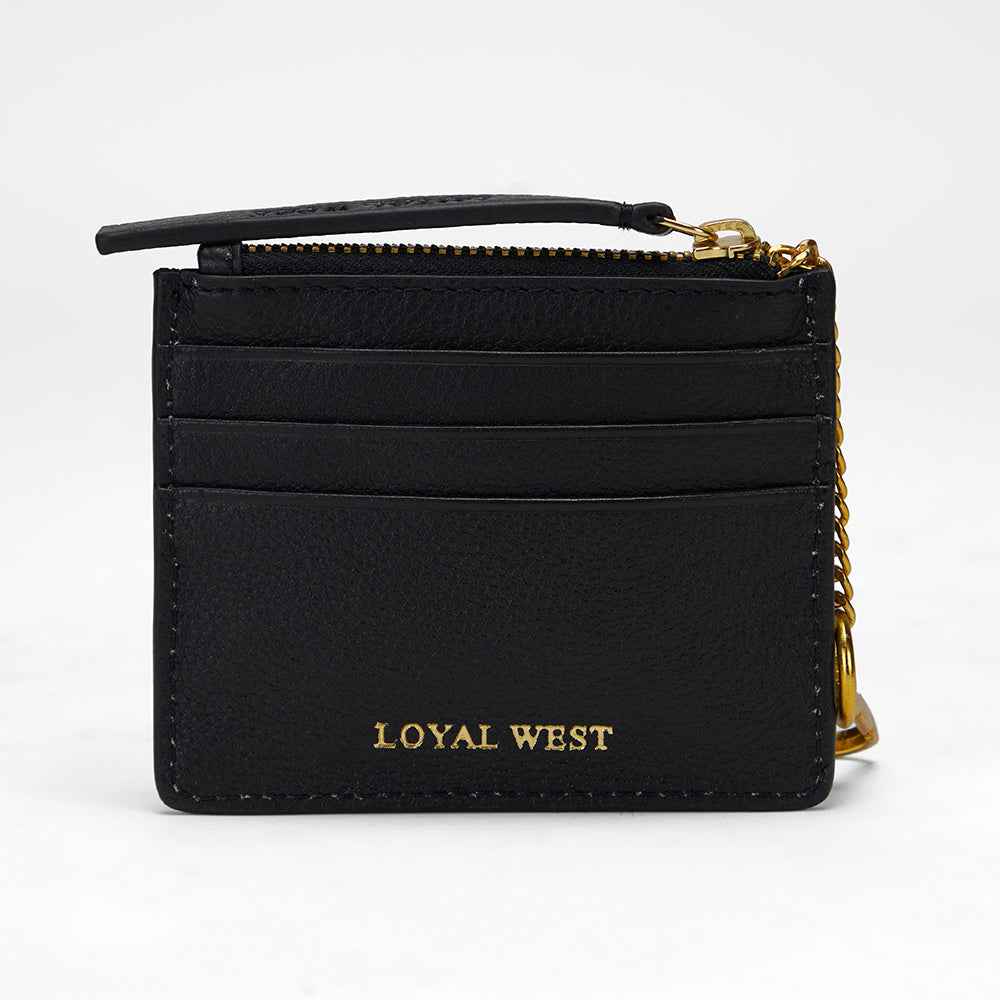 Loyal West SOPHIA CREDIT CARD HOLDER IN BLACK & WHITE COWHIDE