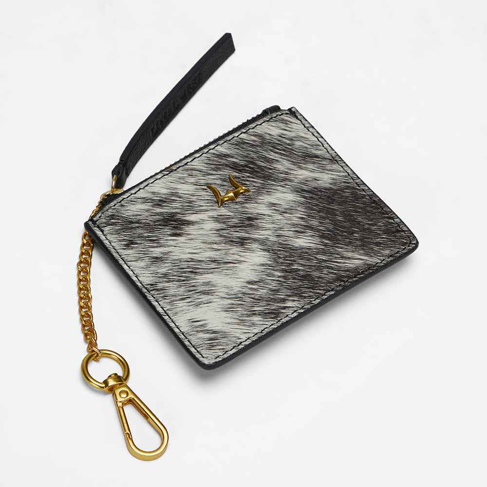 Loyal West SOPHIA CREDIT CARD HOLDER IN BLACK & WHITE COWHIDE