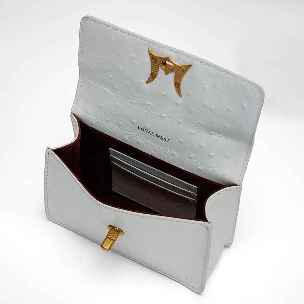 Loyal West VALENCIA OSTRICH LEATHER BAG - WHITE