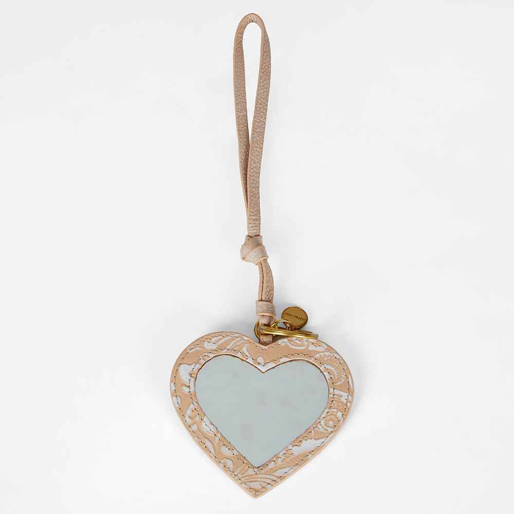 Loyal West HEART SHAPE BAG CHARM IN HAND FINISHED EMBOSSED LEATHER - WHITE