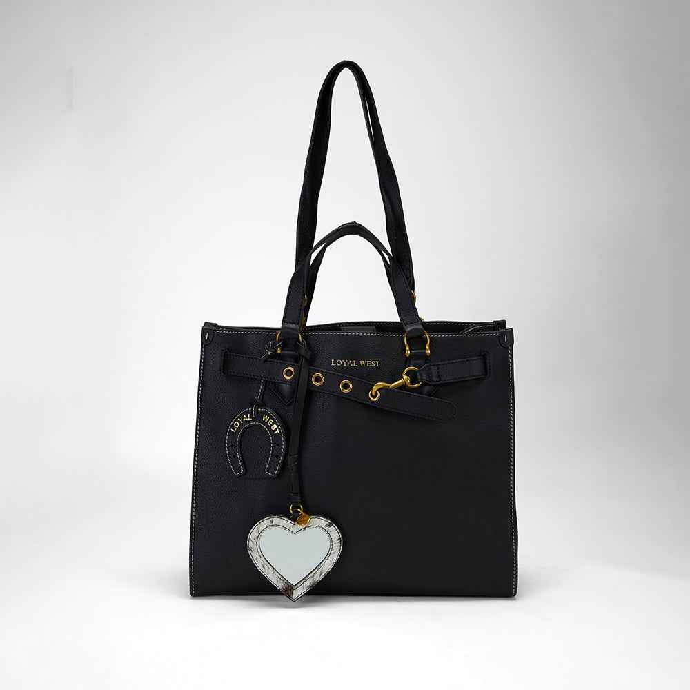 Loyal West HEART SHAPE BAG CHARM IN BLACK & WHITE COWHIDE
