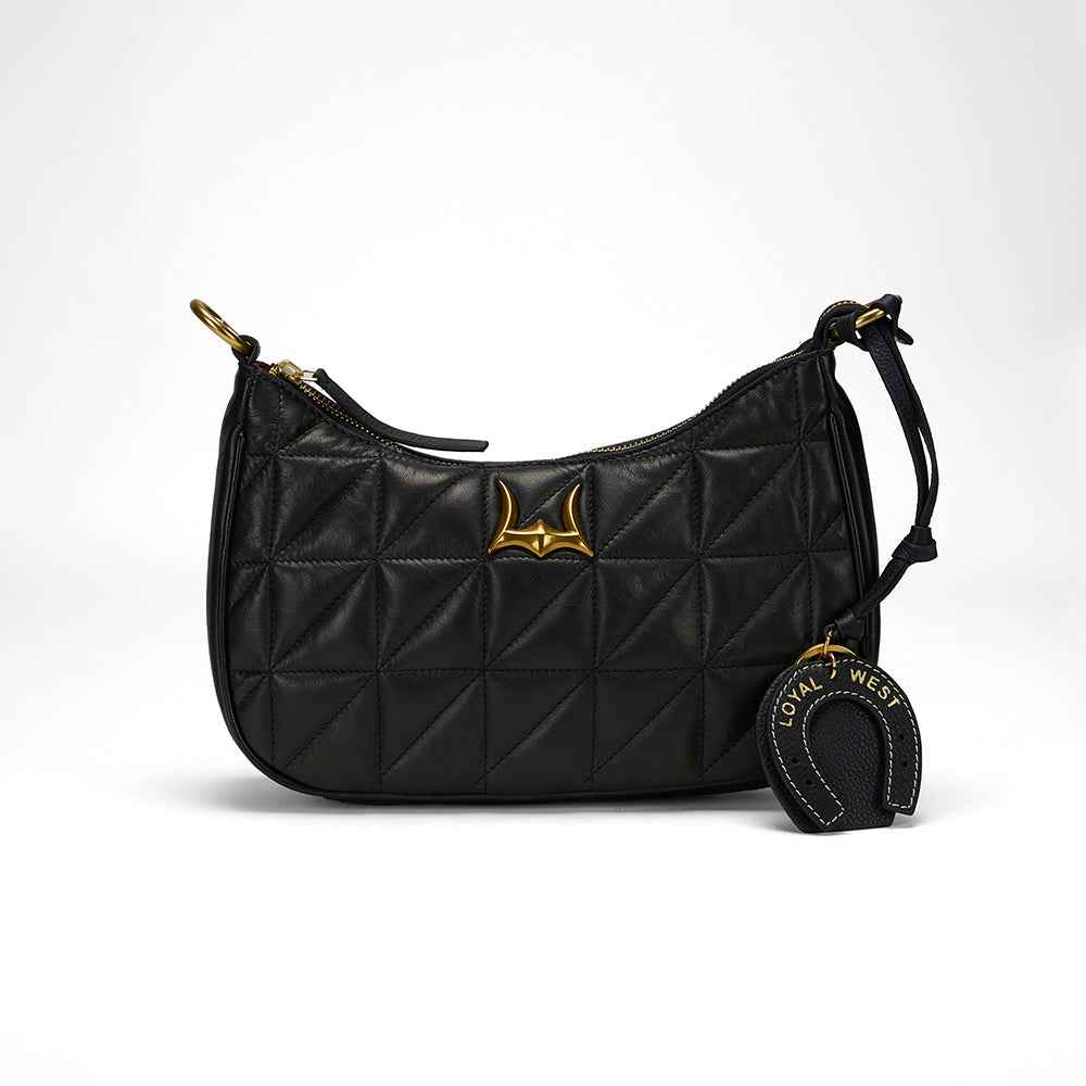 Loyal West HORSE SHOE BAG CHARM IN CALF LEATHER - BLACK