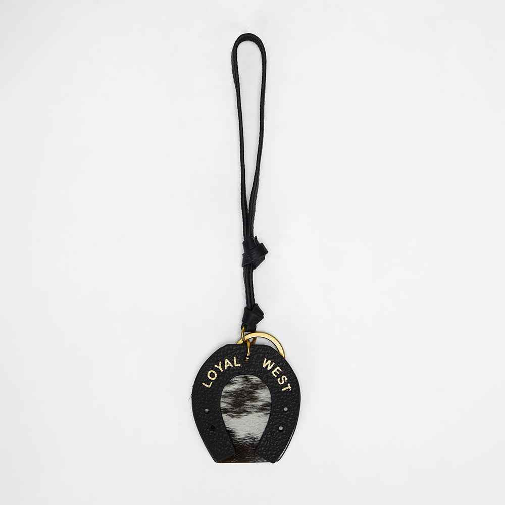 Loyal West HORSE SHOE BAG CHARM IN BLACK & WHITE COWHIDE