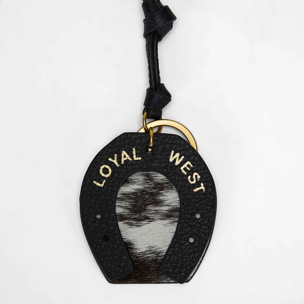 Loyal West HORSE SHOE BAG CHARM IN BLACK & WHITE COWHIDE