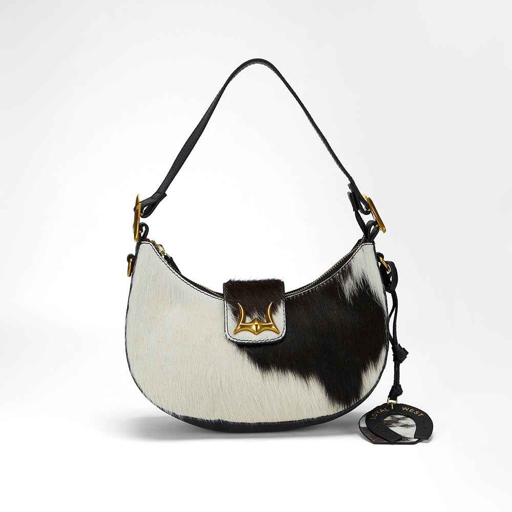 Loyal West HORSE SHOE BAG CHARM IN BLACK & WHITE COWHIDE