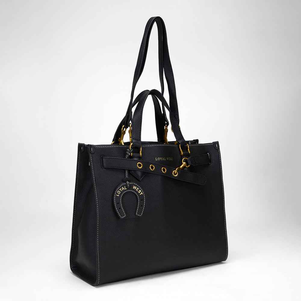 Loyal West STANDARD MEDIUM TOTE BAG IN CALFSKIN - BLACK
