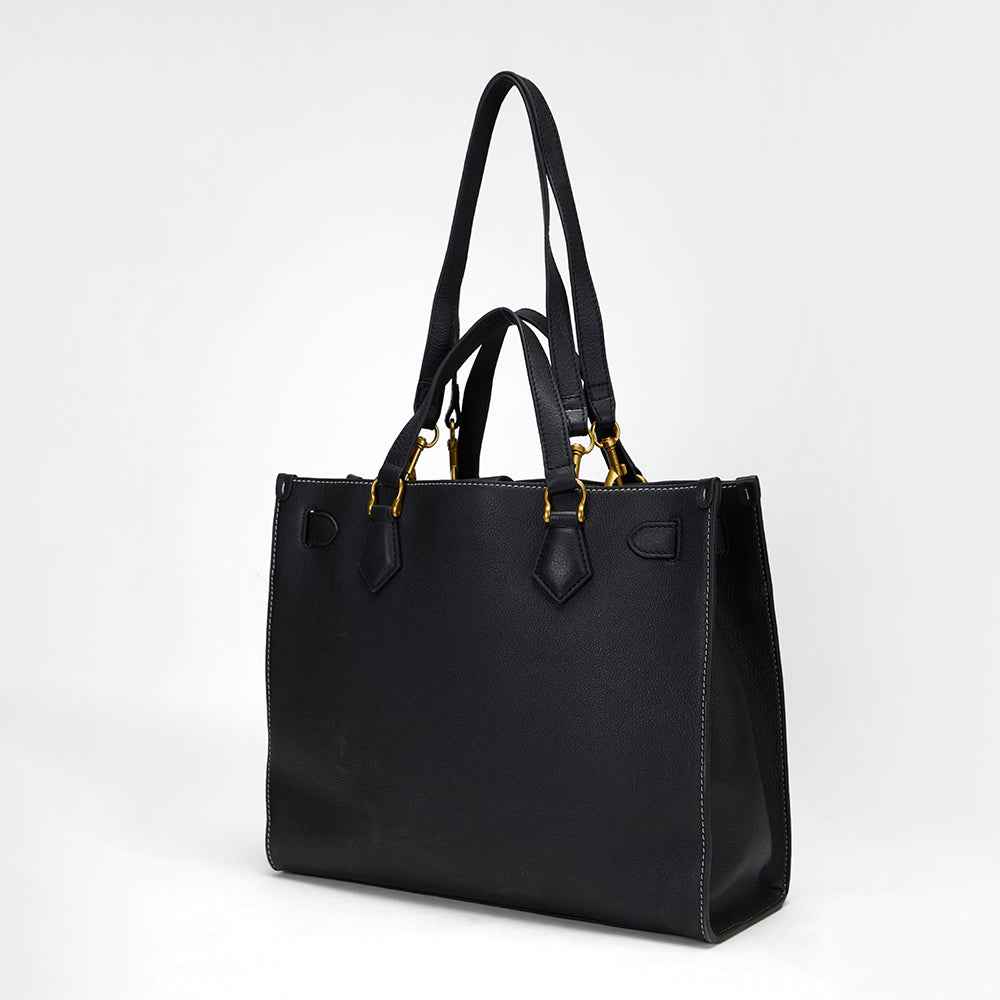 Loyal West STANDARD MEDIUM TOTE BAG IN CALFSKIN - BLACK