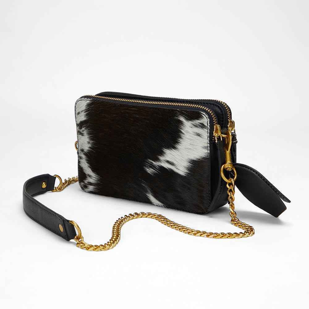 Loyal West SHELL MINI PURSE IN BLACK & WHITE COWHIDE