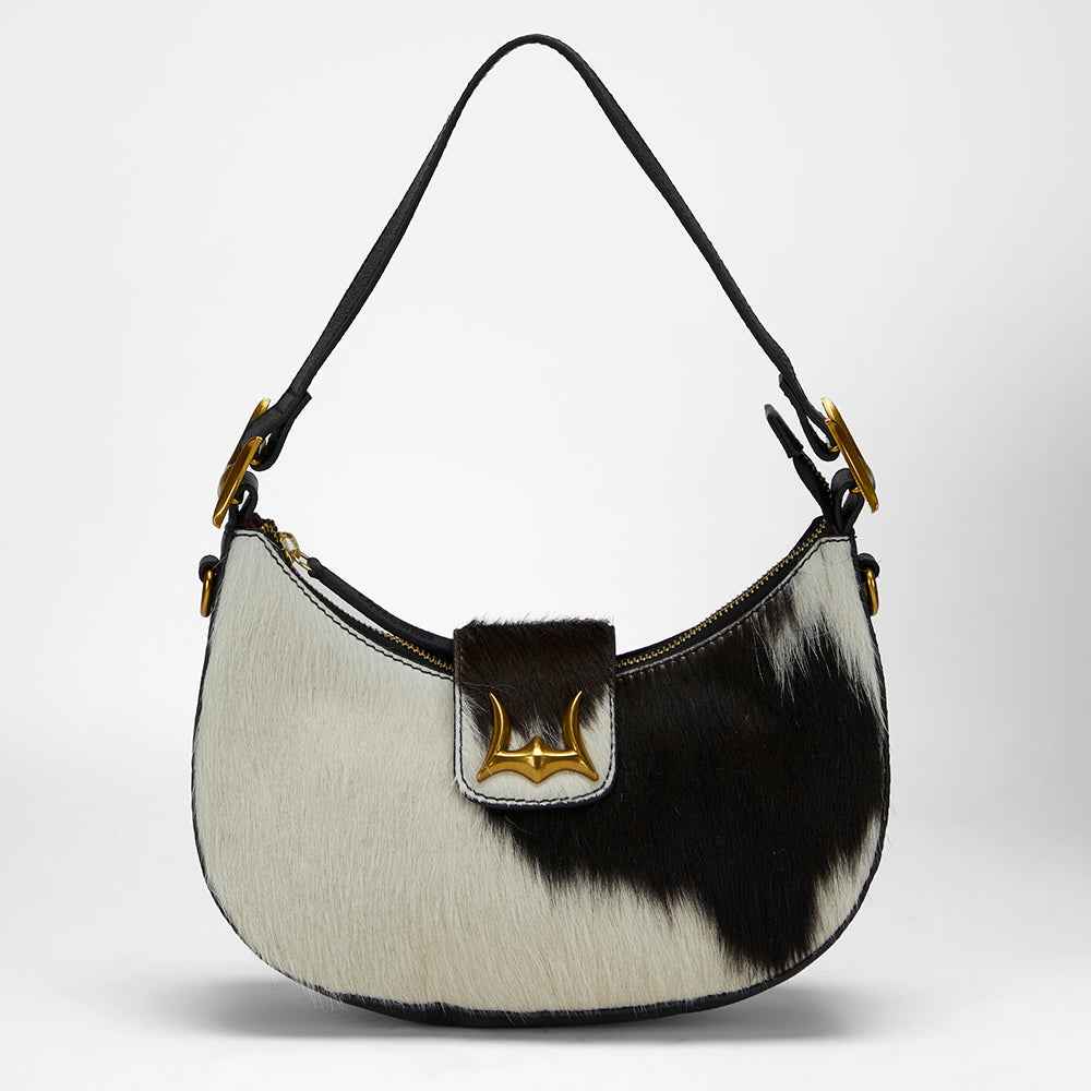 Loyal West LW HOBO MEDIUM PURSE IN BLACK & WHITE COWHIDE