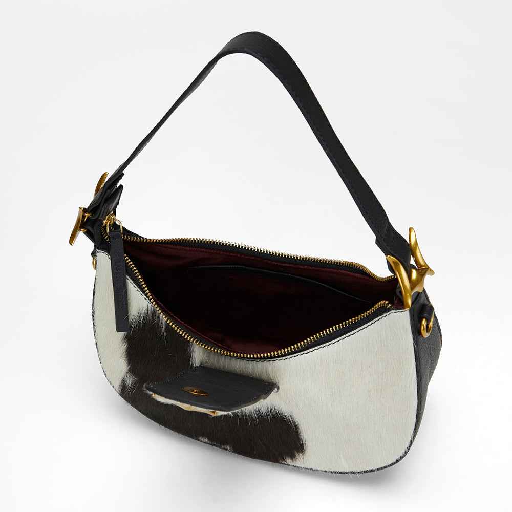 Loyal West LW HOBO MEDIUM PURSE IN BLACK & WHITE COWHIDE