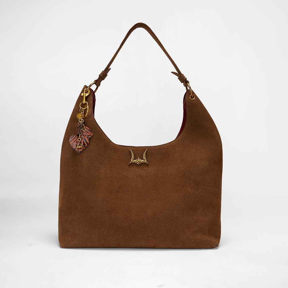 Loyal West HEART SHAPE KEYCHAIN IN HAND FINISHED EMBOSSED LEATHER -  BROWN