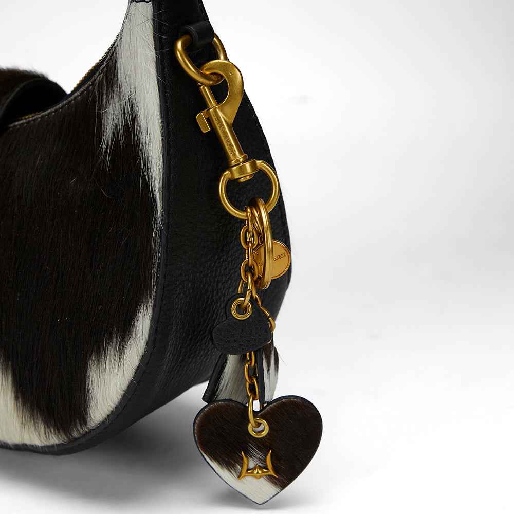 Loyal West HEART SHAPE KEYCHAIN IN BLACK & WHITE COWHIDE LEATHER