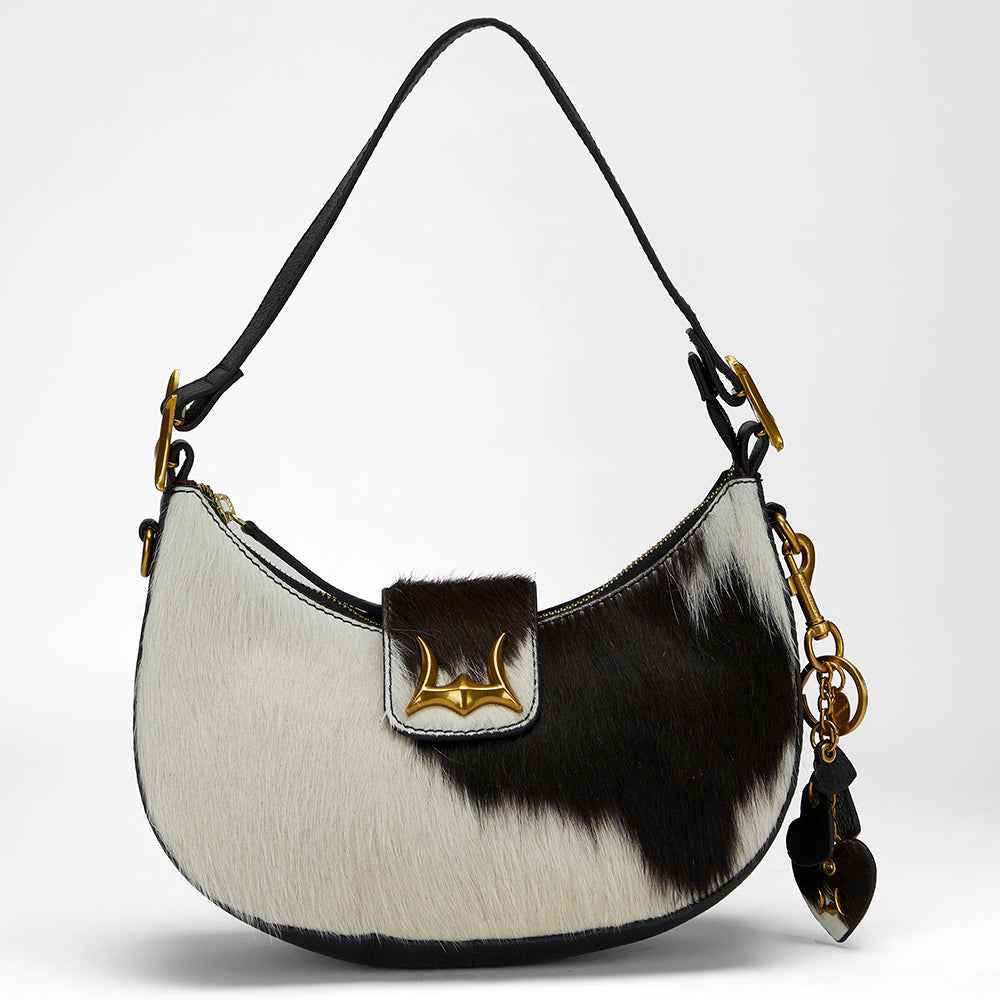 Loyal West HEART SHAPE KEYCHAIN IN BLACK & WHITE COWHIDE LEATHER