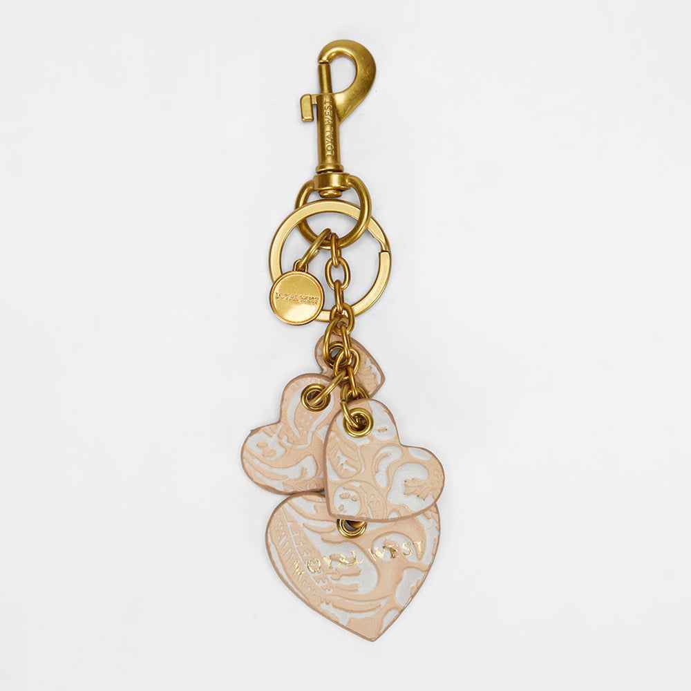 Loyal West HEART SHAPE KEYCHAIN IN HAND FINISHED EMBOSSED LEATHER - WHITE
