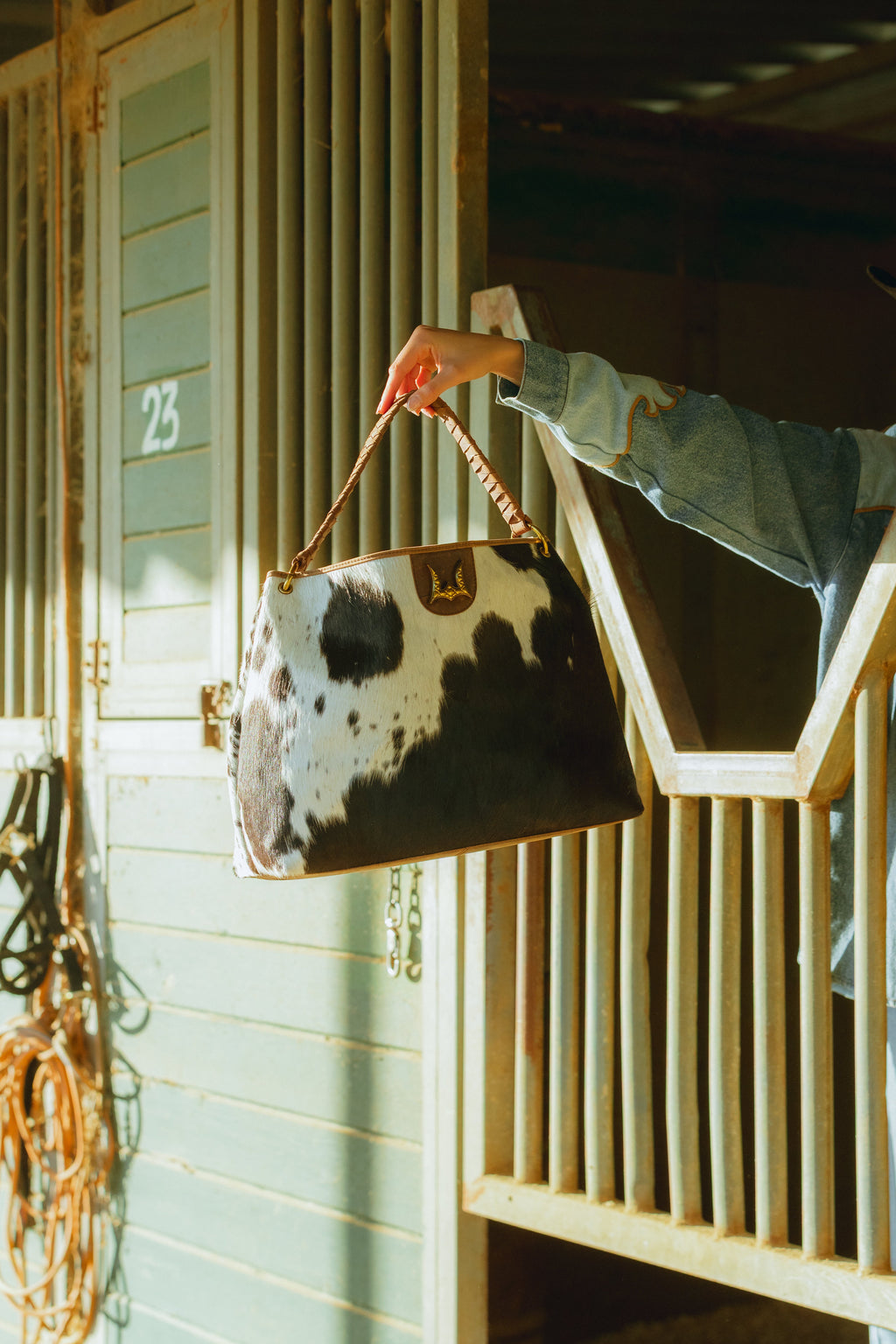 Lw Large Hobo Bag In Black & White Cowhide