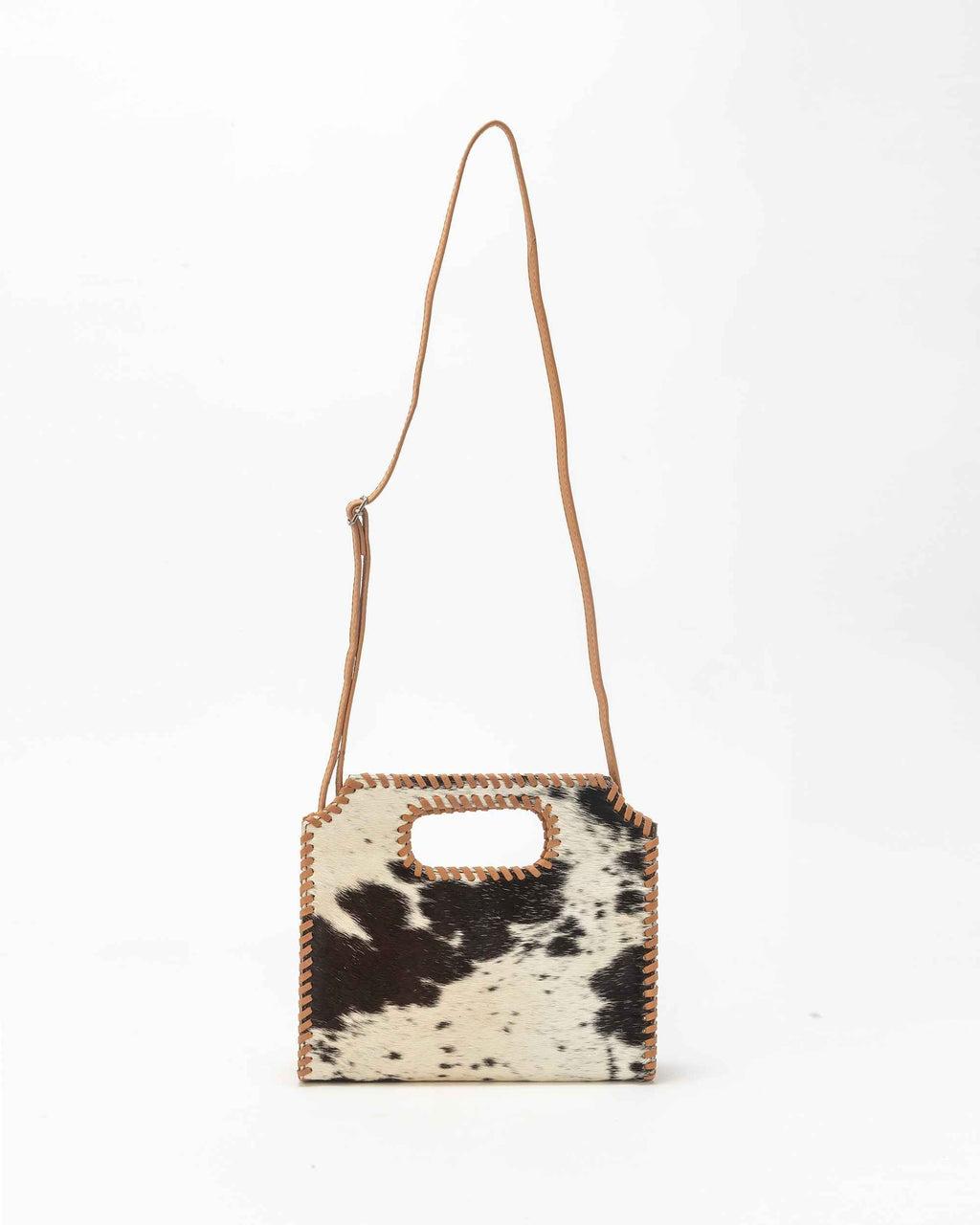 Alma Medium Hand Bag In Black & White Cowhide