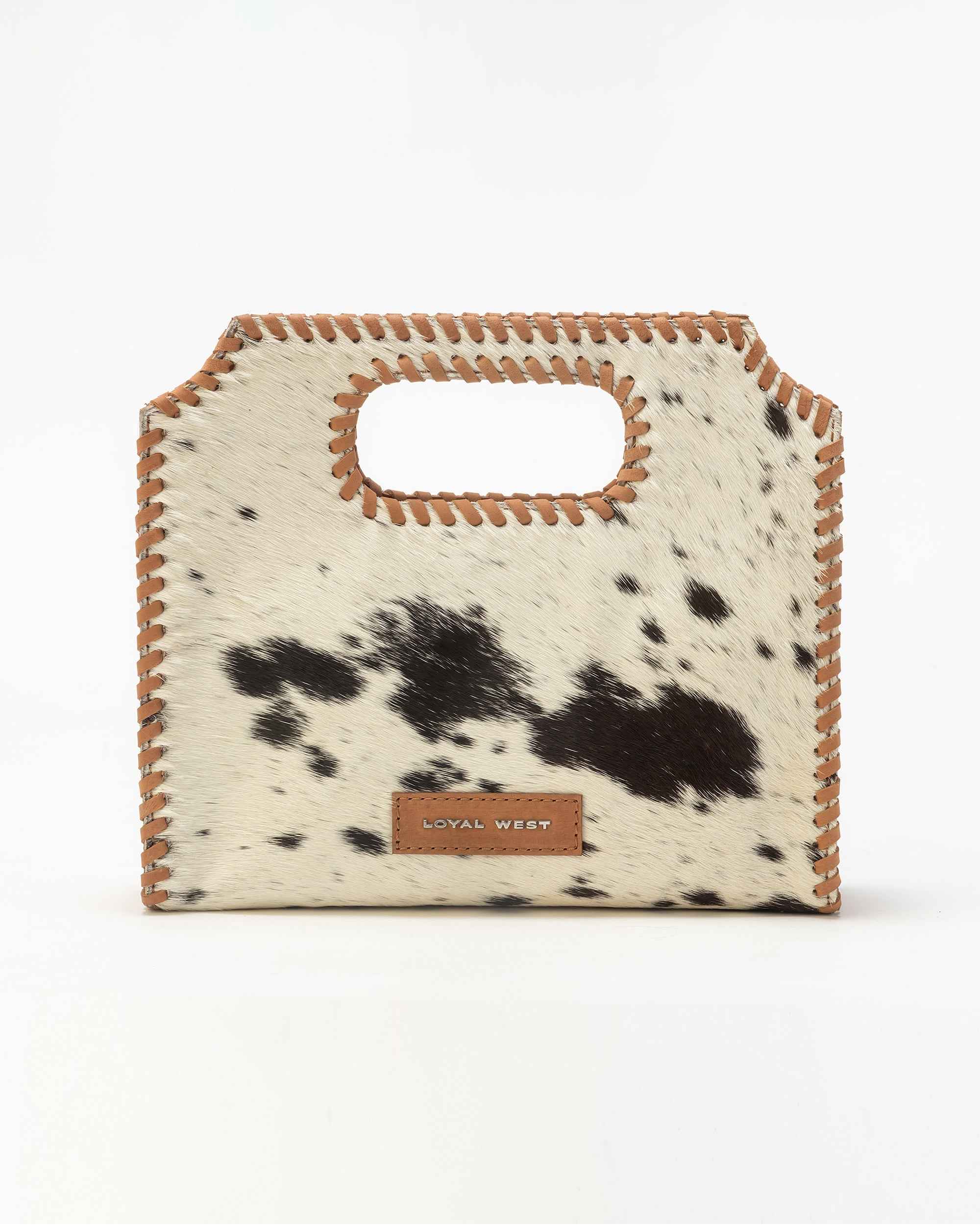 Alma Medium Hand Bag In Black & White Cowhide