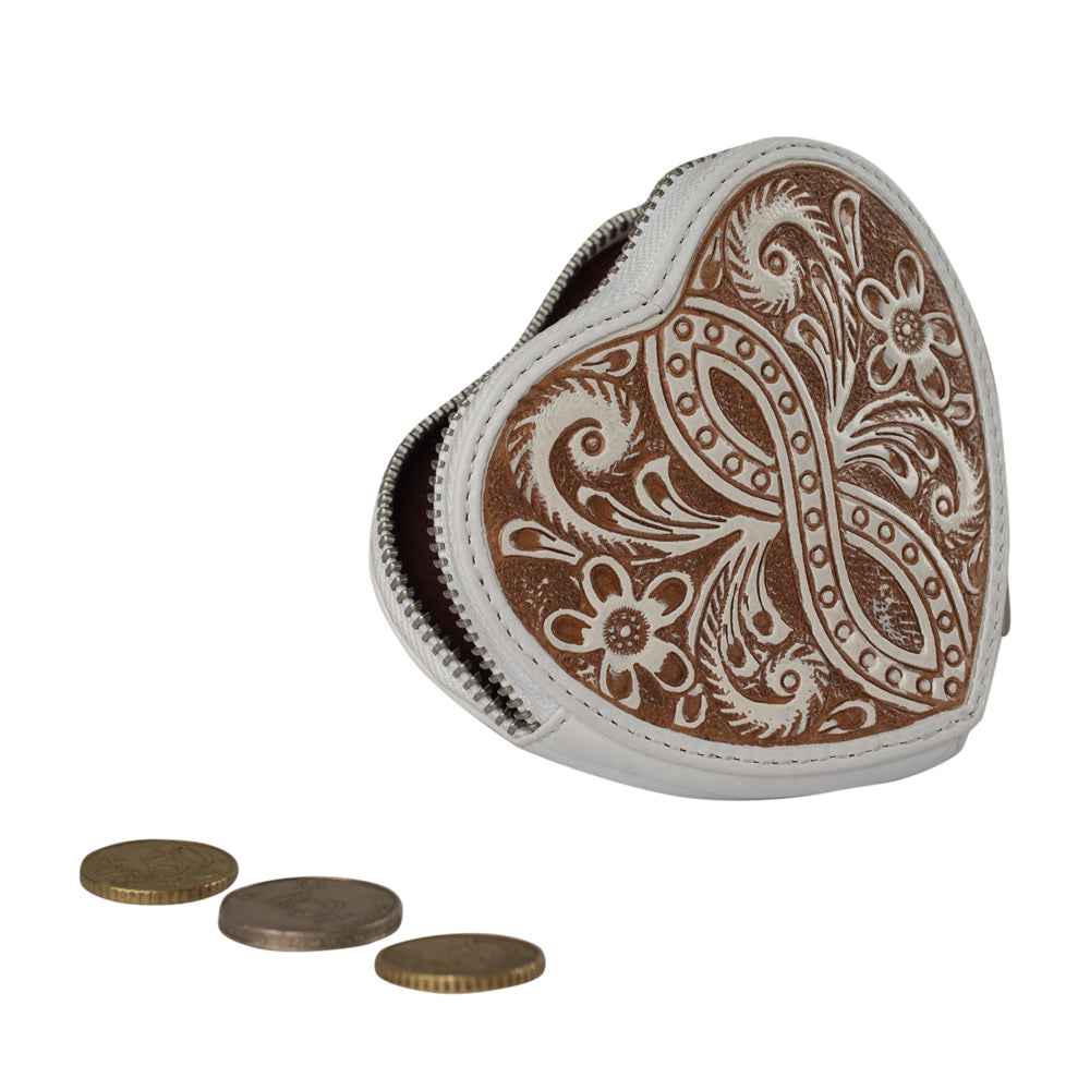 HandTooled Cupid Coin Pouch Ivory Dust