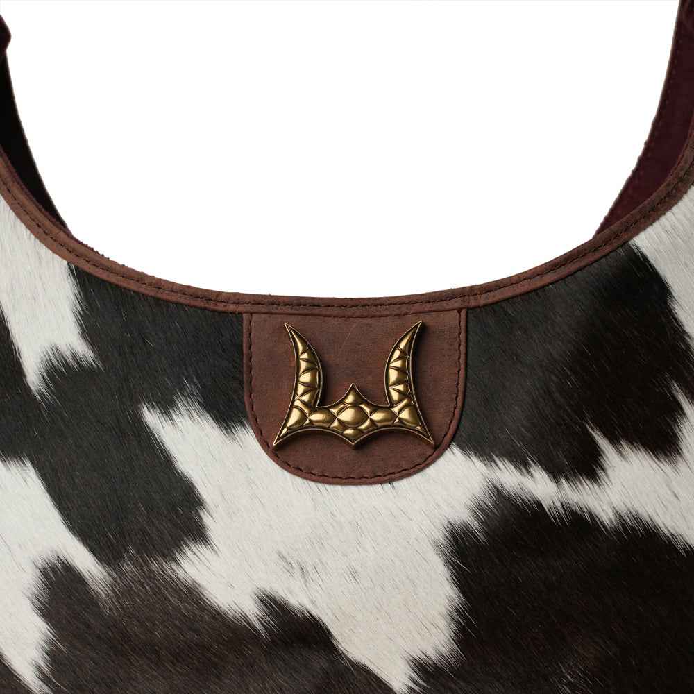 LW Large Purse - Black & White Cowhide With Oiled Ruby Leather
