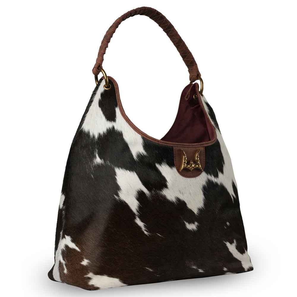 LW Large Purse - Black & White Cowhide With Oiled Ruby Leather