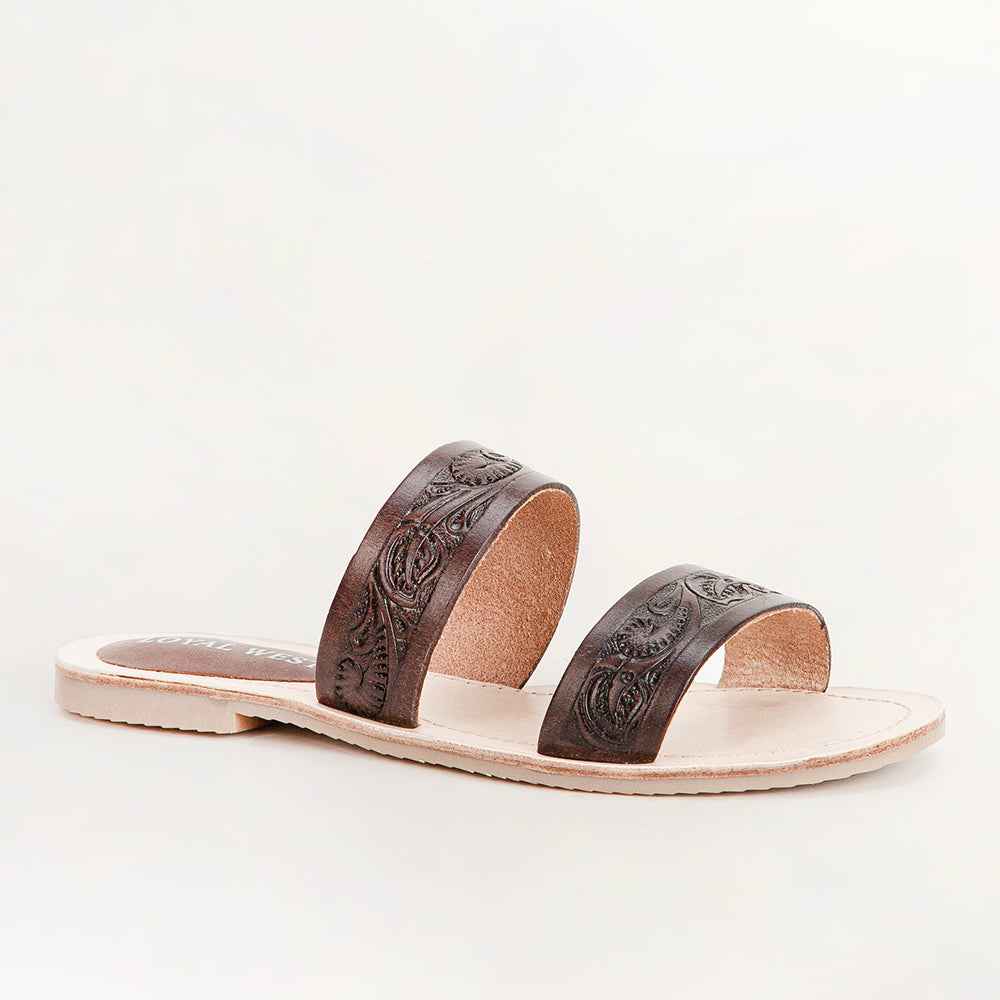 Loyal West Mesa Wanderer Sandals - Black Handtooled Leather