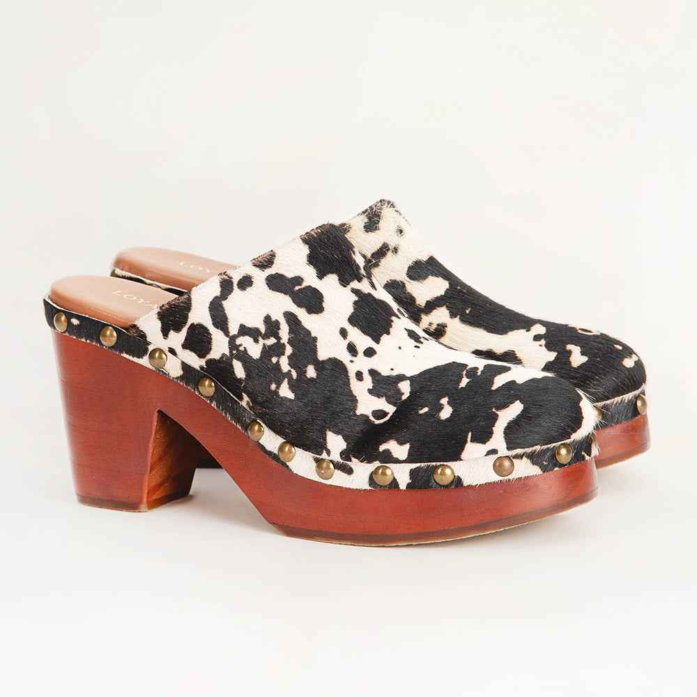 Loyal West Carlotta Trail Clogs Black And White Cowhide