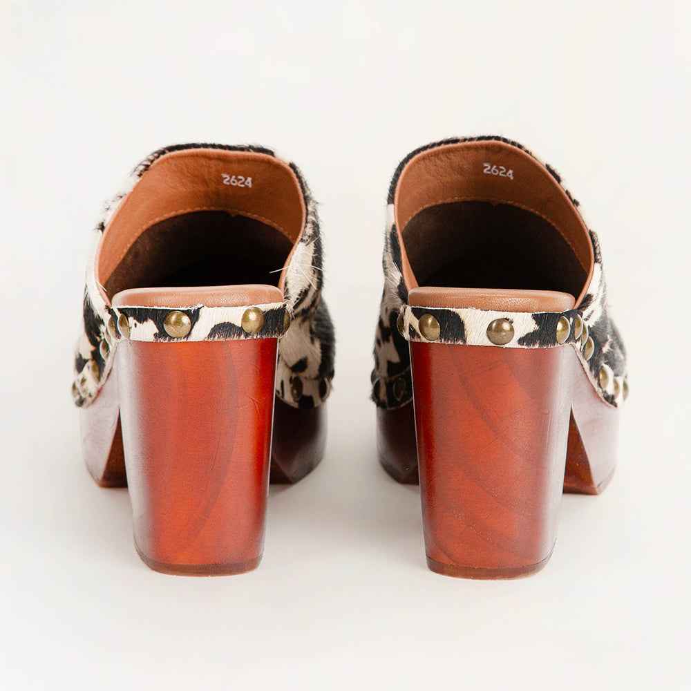 Loyal West Carlotta Trail Clogs Black And White Cowhide