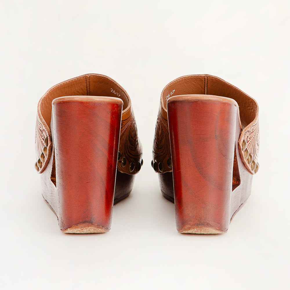 Loyal West Desert Wanderer Sandals - Light Brown Handtooled Leather