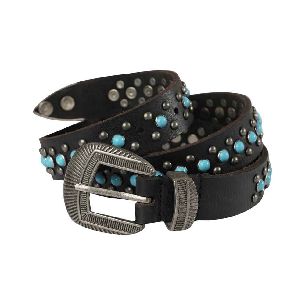Midnight Ranger Western Leather Belt - Calfskin with Turquoise Stones