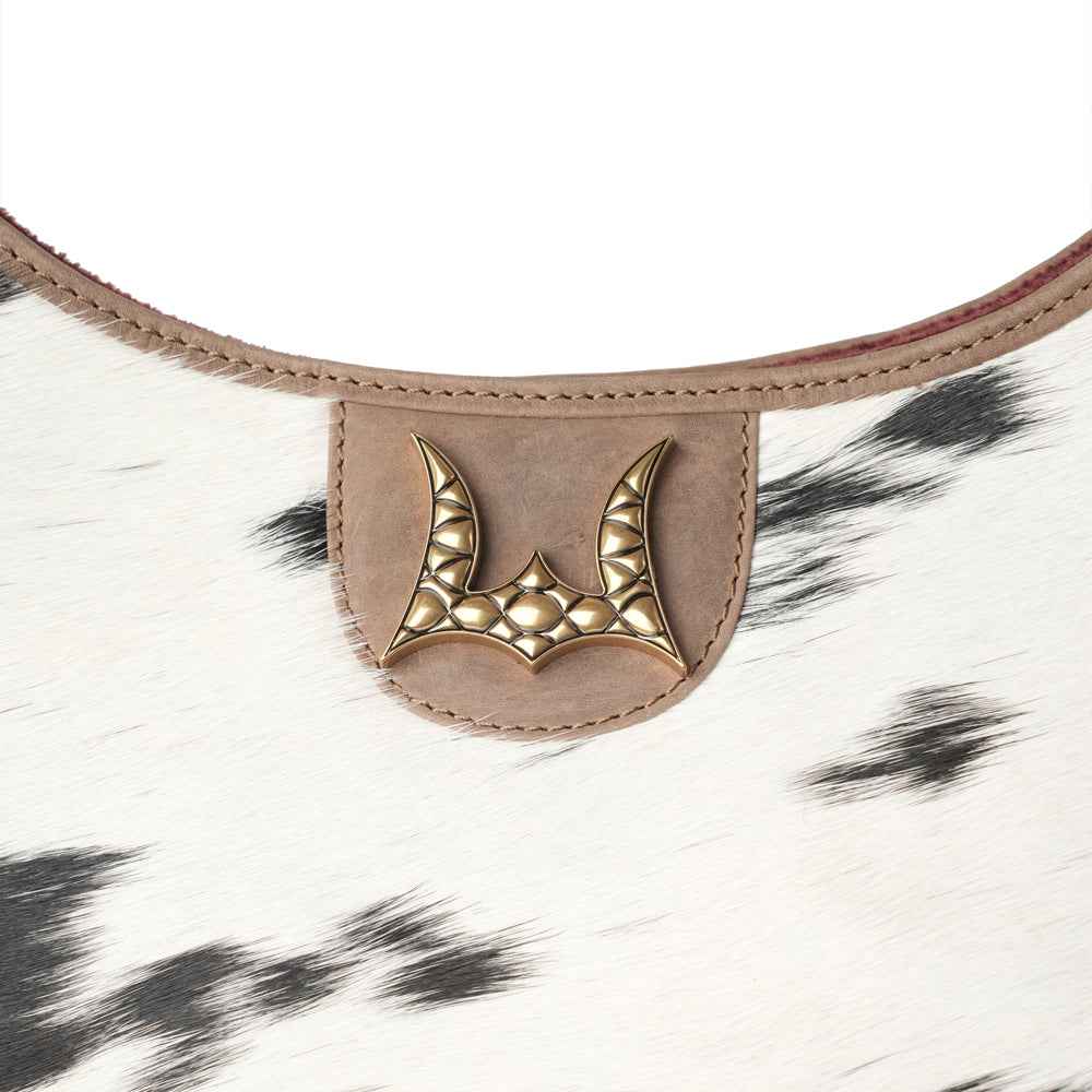 LW Large Purse - Black & White Cowhide with Oiled Brown Leather