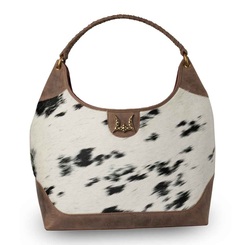 LW Large Purse - Black & White Cowhide with Oiled Brown Leather