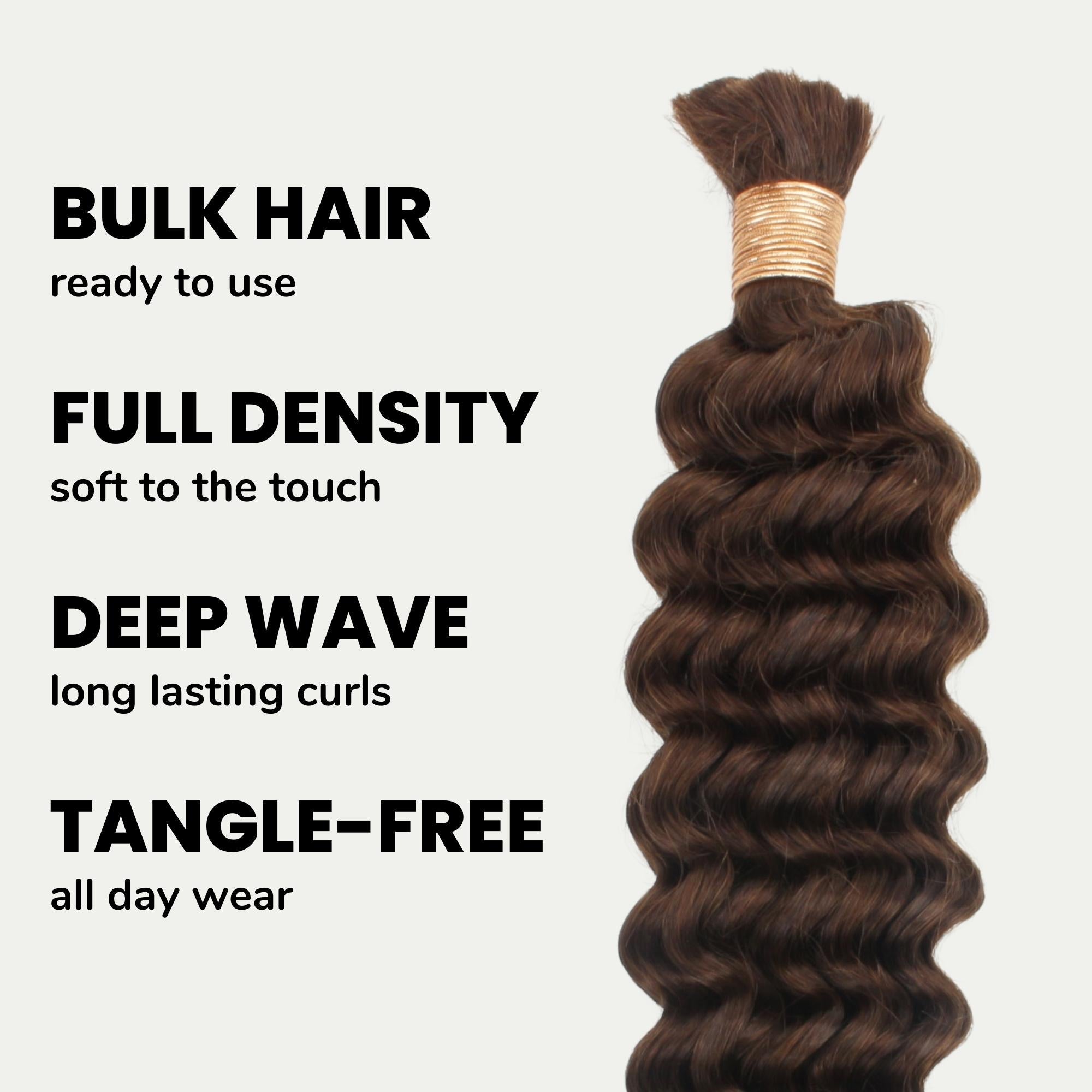 Medium Brown Deep Wave Color 4 Bulk 100% Human Braiding Hair by Private Label