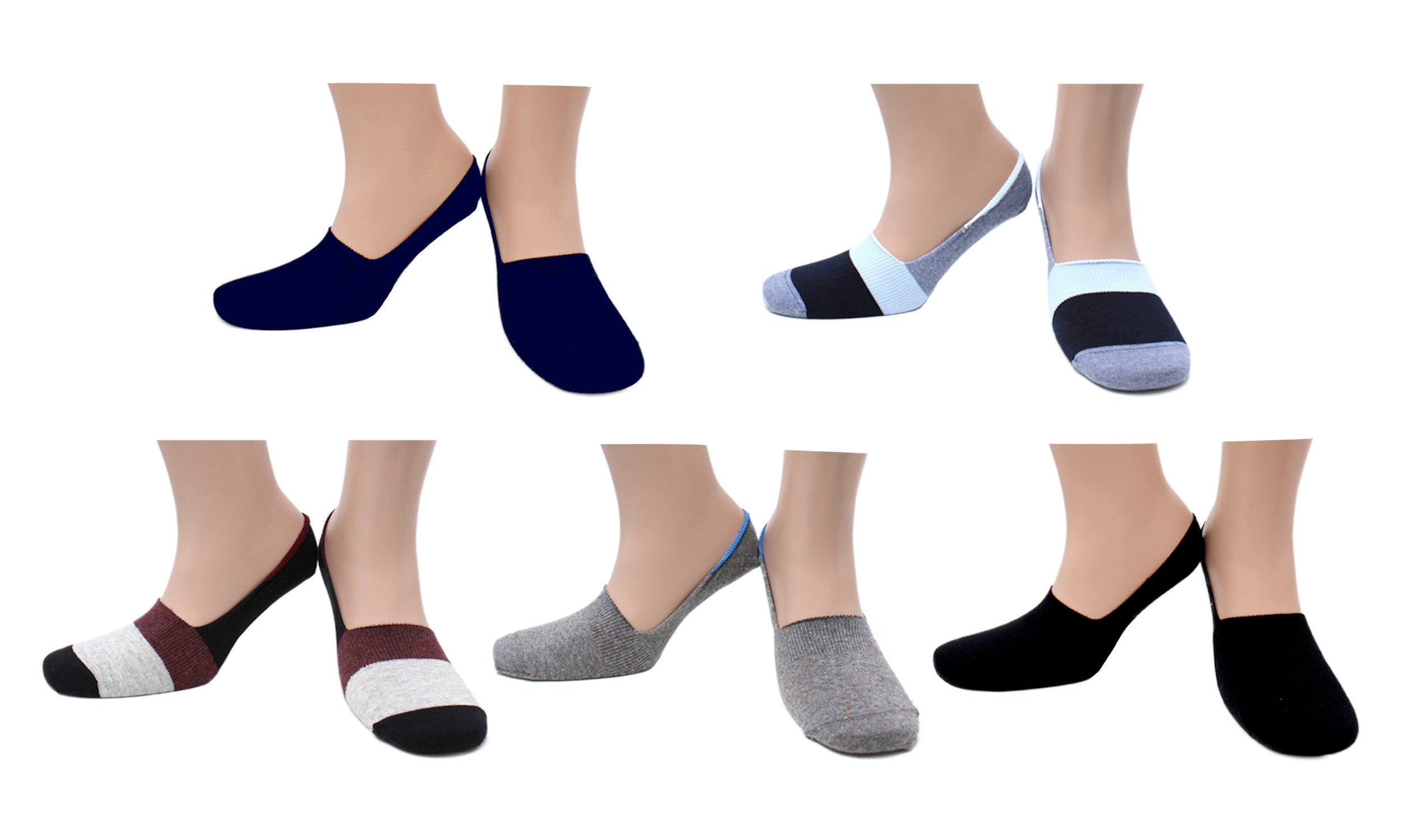 Chaussettes Super Invisibles Sans Couture Coton Écologique - Gris, Bleu, Noir (5 paires) - Goddess Imports Marketplace