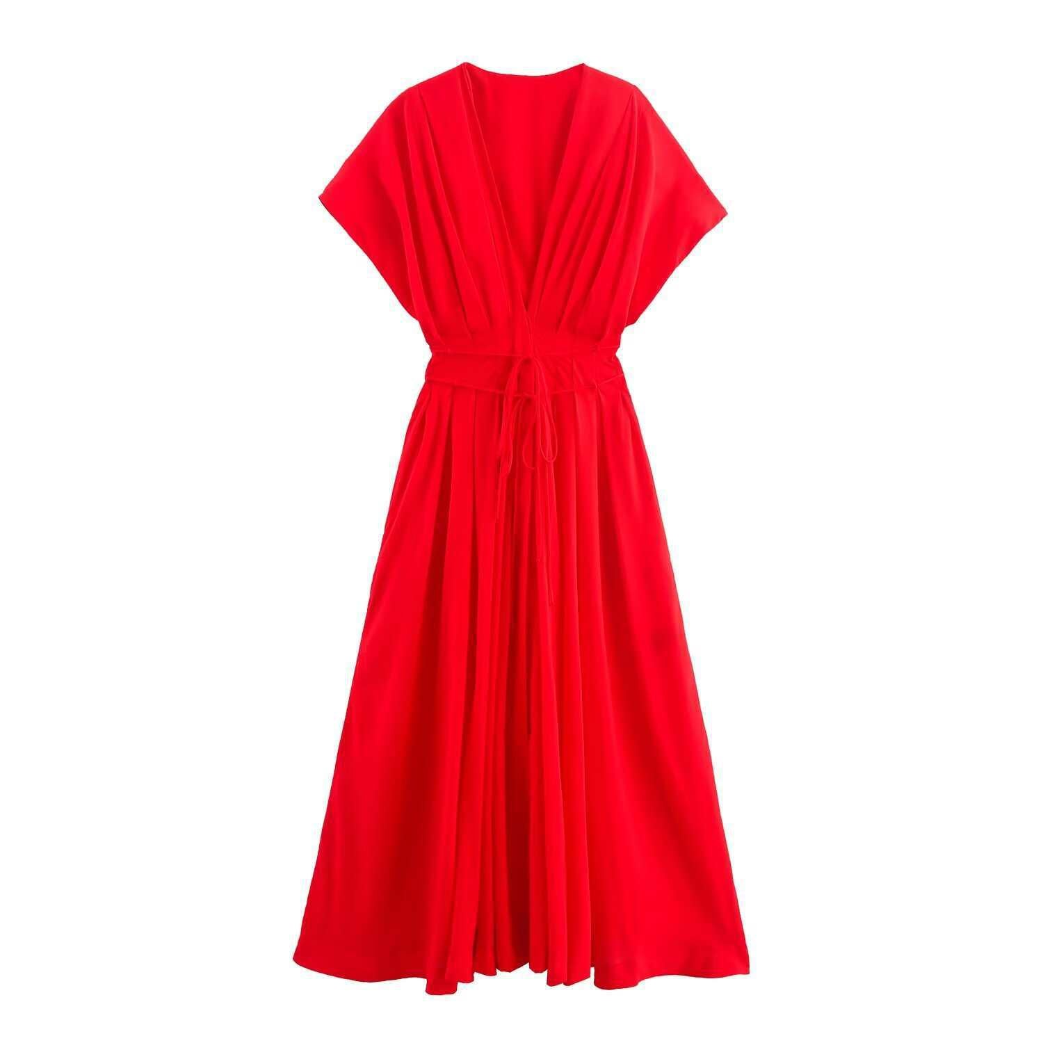 Pleated Midi Collar Slim Dress With Dresses